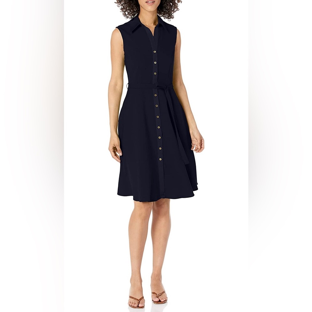Sharagano Women's Button Front Pleated Shirt Dress
